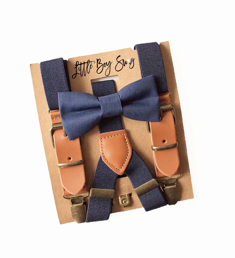 Navy Bow Tie Leather Buckle Suspenders Set Toddler to Adult. Etsy