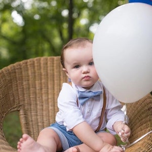 Tan Leather Suspenders Navy Blue Bow Tie, Toddler To Adult Sizes. PERFECT for Page Boy / Ring Bearer Outfit, Groomsmen Wedding Bow Tie, Gift image 4