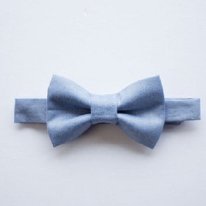 Dusty Blue Bow Tie Tan Leather Suspenders For Grooms, boys, groomsmen, Ring Bearer Outfit, Gift, Rustic Wedding image 2