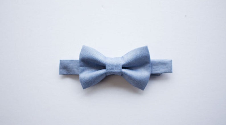 Dusty Blue Bow Tie Tan Leather Suspenders For Grooms, boys, groomsmen, Ring Bearer Outfit, Gift, Rustic Wedding image 2