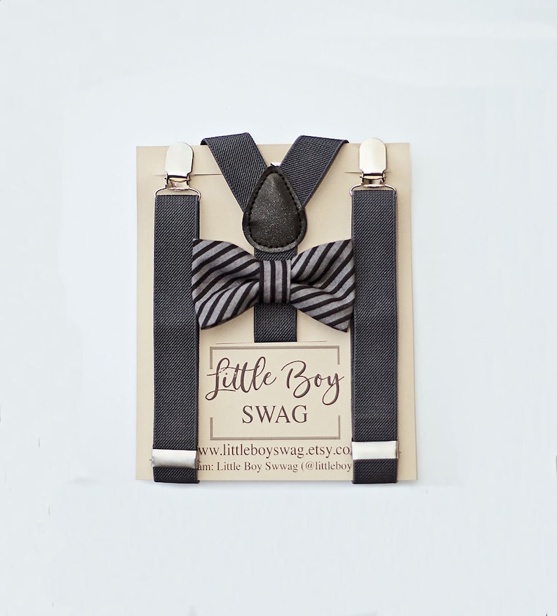 Ring Bearer Bow Tie Suspenders Boys Charcoal Bow Tie Etsy