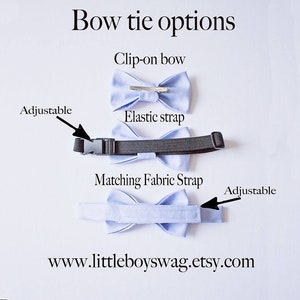 Dusty Blue Bow Tie Tan Leather Suspenders For Grooms, boys, groomsmen, Ring Bearer Outfit, Gift, Rustic Wedding image 6