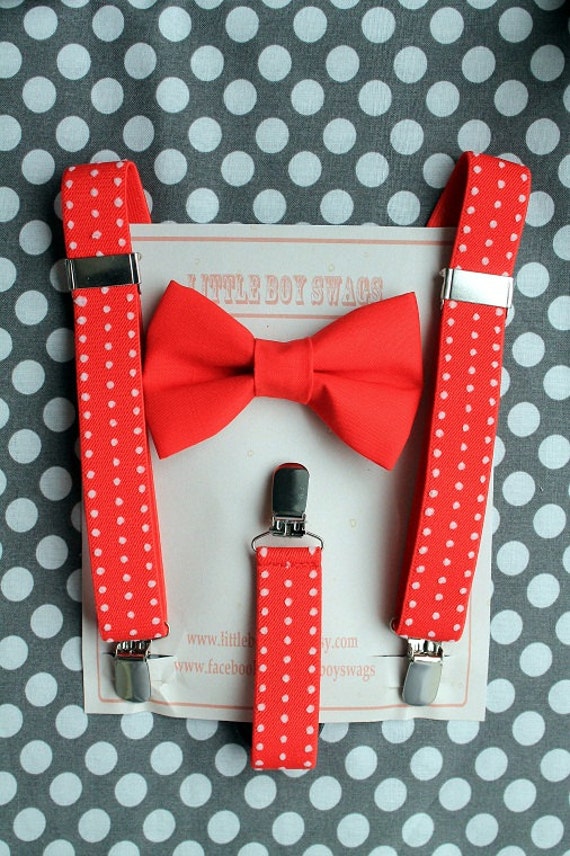 4 Pieces Kids Valentines Day Suspenders Bowtie Set Polka Dot Adjustable Suspender and Bowtie