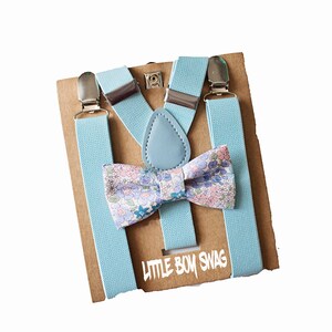 Floral Bow tie Baby Blue Suspenders for Boys 1st Easter Outfit,First Birthday Boy, Boys Cake Smash, Ring Bearer, Baby Shower Gift Boy