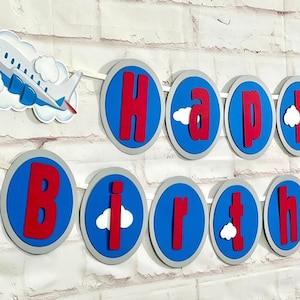 The Bash Affair Airplane Happy Birthday Banner Decoration | Airplane Themed  Birthday Party Supplies For Kids | First Second Birthday Party Signs For