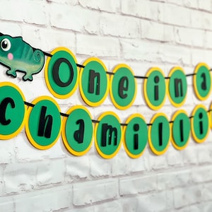 Chamillion Birthday Banner, One In a Chamillion Birthday, Chameleon Birthday Banner, Chameleon Birthday, Reptile Birthday (GREEN)
