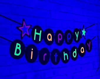 Glow Party Banner, Glow Birthday Party, Lets Glow Crazy Party, Neon Birthday Banner, Neon Party, Glow in the dark party (Star)