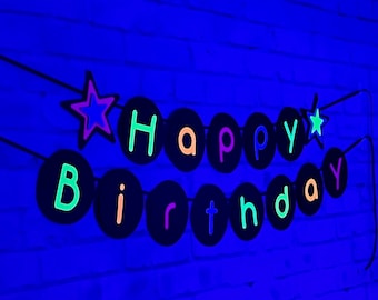 Glow Party Banner, Glow Birthday Party, Lets Glow Crazy Party, Neon Birthday Banner, Neon Party, Glow in the dark party (Star)