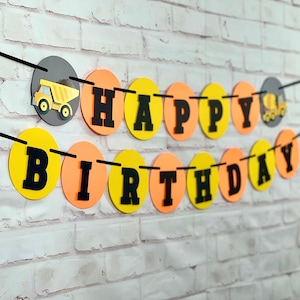 Construction Birthday Banner, Dump Truck Banner, Transportation Party (ORANGE/YELLOW) Photo Prop