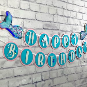 Mermaid Birthday Banner (Tail), Under the Sea Birthday, Splish Splash Birthday Bash, Mermaid Birthday, Mermaid Banner, Mermaid Party