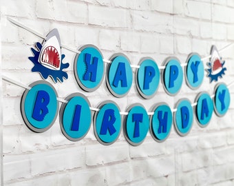Shark Birthday Banner, Shark birthday decoration, The Big One party, Shark birthday invitation, Shark pool party, shark party
