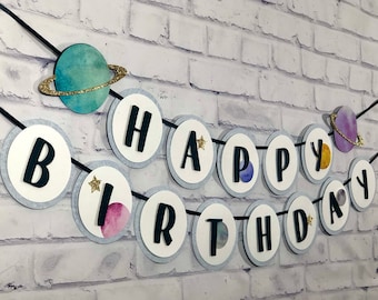 Space banner | Space Birthday Party | Girl Galaxy Banner| Solar System Banner | Two the moon banner | 1st Trip Around Sun Decor | Whimsical