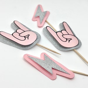 Rockstar (rosa) Cupcake Toppers / Cumpleaños de Rockstar / One Rocks / Cumpleaños de Rock and Roll / Cumpleaños de la chica rockera / Un año Rockin