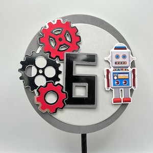 Robot Birthday Cake | Robot Birthday Party | Robot Cake Topper | Robot Birthday Decor (Gray)