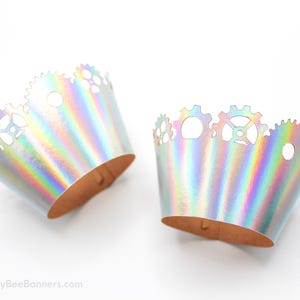 Robot Cupcake Wrap | Robot Birthday | Gear up party | Go Nuts Birthday, Coding Party (holographic)