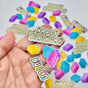Building Block Stickers, Brick Birthday Favors, Girl Brick Birthday, Brick Balloon Garland, Brick Party Decor (Pink/Purple)