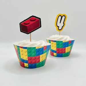 Building Block Cupcake Topper, Brick Birthday Decorations, Brick Birthday, Brick party gift, Brick Party Decor (blue/green)