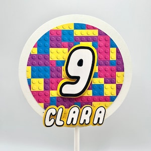 Building Block Cake Topper | Brick cake topper | Brick Party | Pink building block | Purple building block (purple/pink/teal)