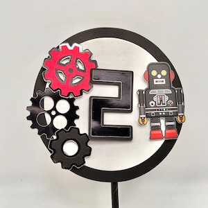 Robot Cake Topper | Robot Cake | Robot Birthday Party | Time to Gear Up Birthday | Lets Go Nuts Birthday | (Black)