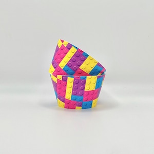 Building Block Cupcake Wraps | Brick Cupcake Wraps | Brick Birthday party | Brick Birthday | Pink/Purple/Teal
