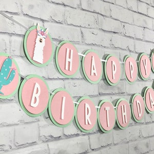 Llama Birthday Banner (PINK/MINT)