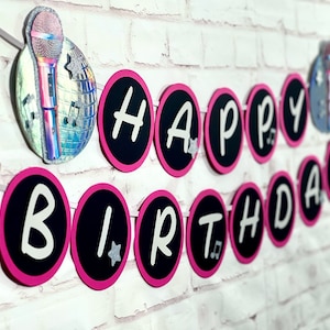 Popstar birthday, Mirrorball Birthday, Karaoke birthday, Music Party, Popstar Banner, Music Party, Mirrorball Birthday (PINK)