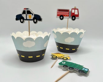 Transport Cupcake Topper, Fahrzeug-Geburtstagsdekoration, LKW-Geburtstag, Transportballongirlande, Transport-Partydekor