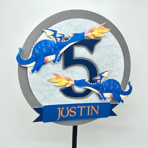 Dragon Birthday | Dragon Cake Topper | Blue Dragon | Dragon Party | Dragon Fire | Dragon book party | Dragon banner | Dragon room, (Blue)