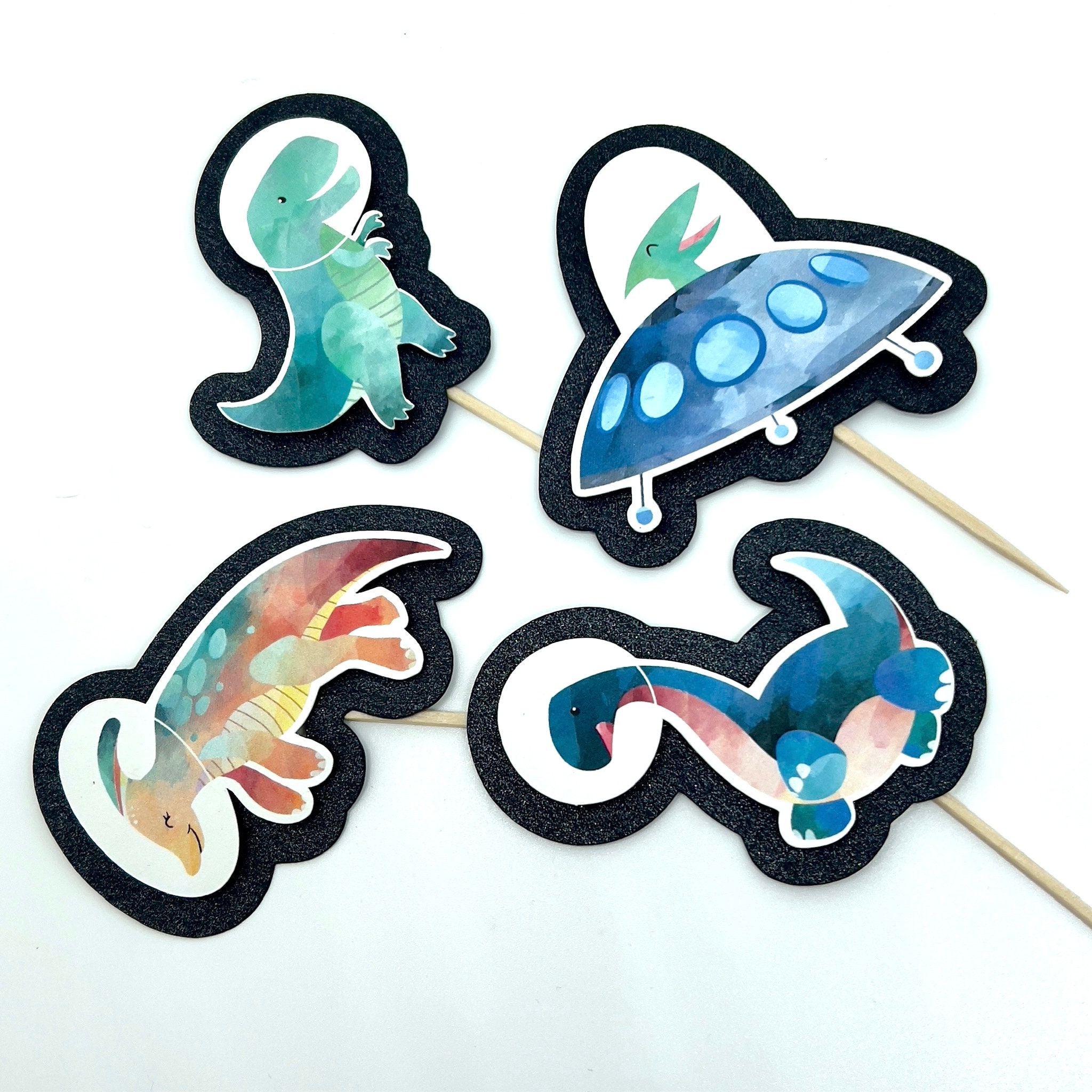 Space Dinosaur Cupcake Topper | Out of This World Birthday | T-Rex Birthday Banner | Space Birthday Banner | Space Dino Party | Two The Moon