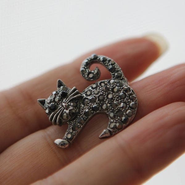 Vintage Cat Marcacite brooch | Faberge Fancy Kitty kitten brooch pin...meow!