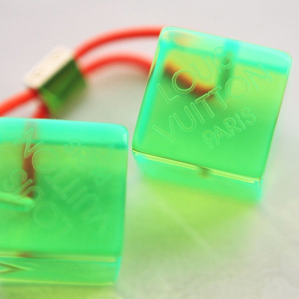 Louis Vuitton Transparent Neon Green Lucite Cube Hair Ties