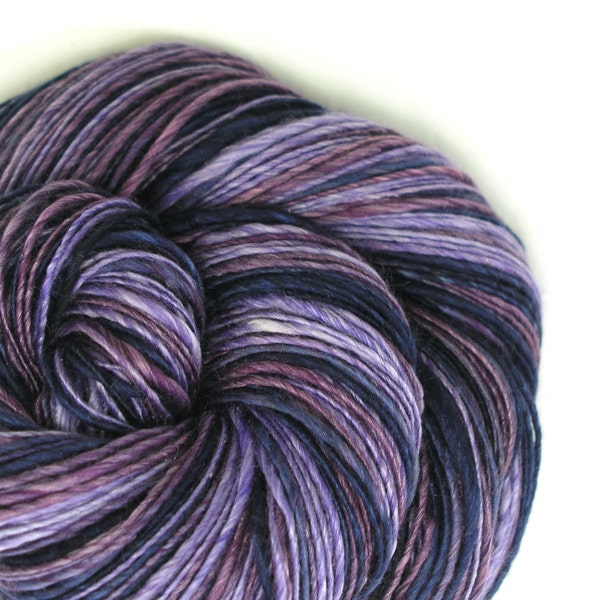 Merino Silk Yarn | Handspun Yarn, Sport Weight Yarn, Single Ply Yarn, Lavender Yarn, Purple Yarn, 358 yards, Luxury Yarn - BLUEBERRY PIE