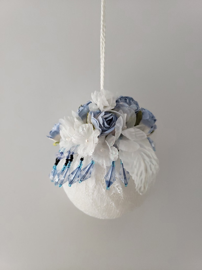 Wedding Table Decor, Christmas Victorian Inspired Chic Tree Ornament Home Decor Blue Decoration Lace Ornament Ball