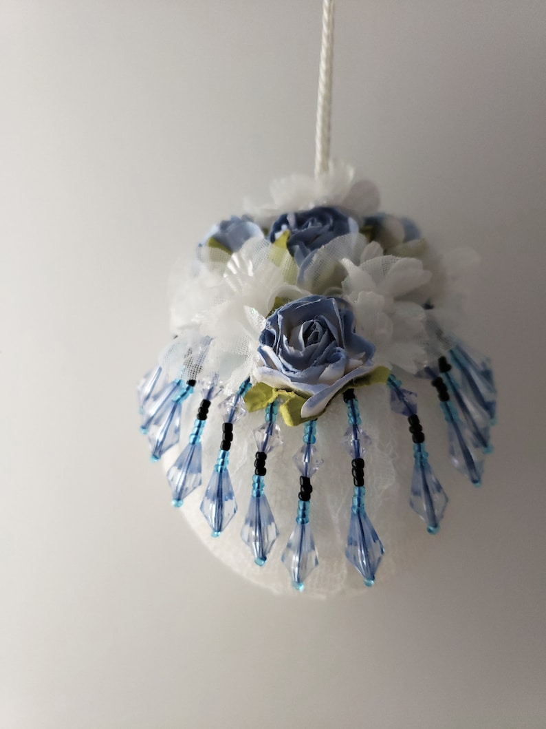 Wedding Table Decor, Christmas Victorian Inspired Chic Tree Ornament Home Decor Blue Decoration Lace Ornament Ball