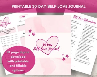 30-Day Self-love Journal, printable and editable pdf