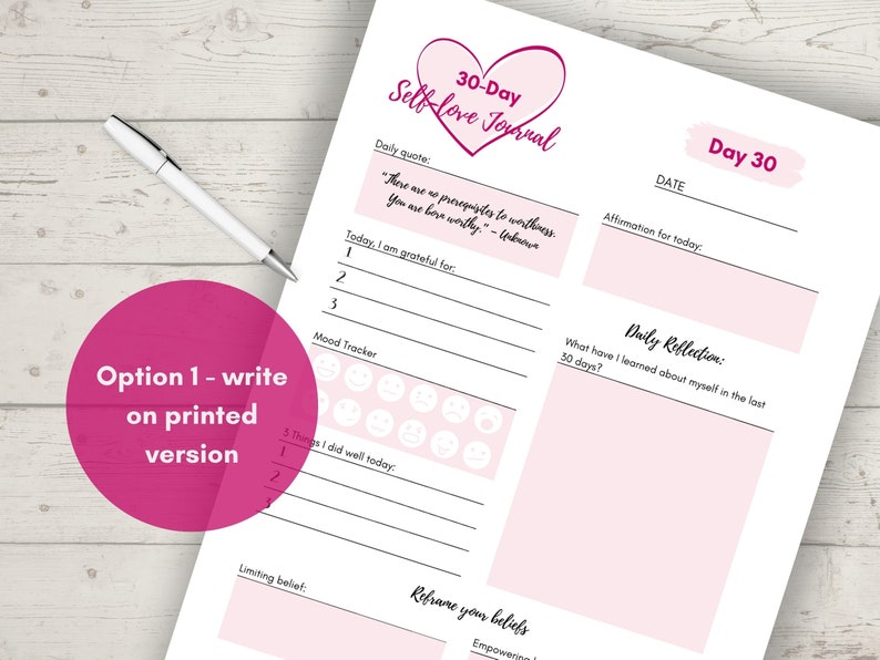 30day Selflove Journal, Printable and Editable Pdf Etsy