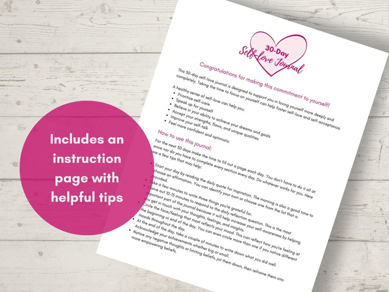 30day Selflove Journal, Printable and Editable Pdf Etsy