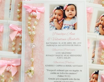 Twins Baptism favor cards with rosaries, Baptism favors, Baptism cards with rosaries, Rosary cards, Rosary favors, Baptism memories, twins
