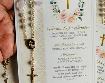 Baptism Favor Cards with Rosaries: Personalized Keepsake
