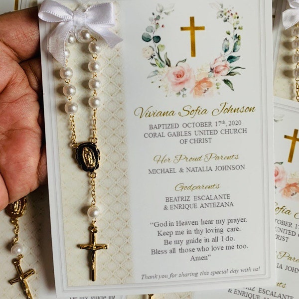Baptism favor cards with rosaries, Baptism favors, Baptism cards with rosaries, Rosary cards, Rosary favors, Baptism memories