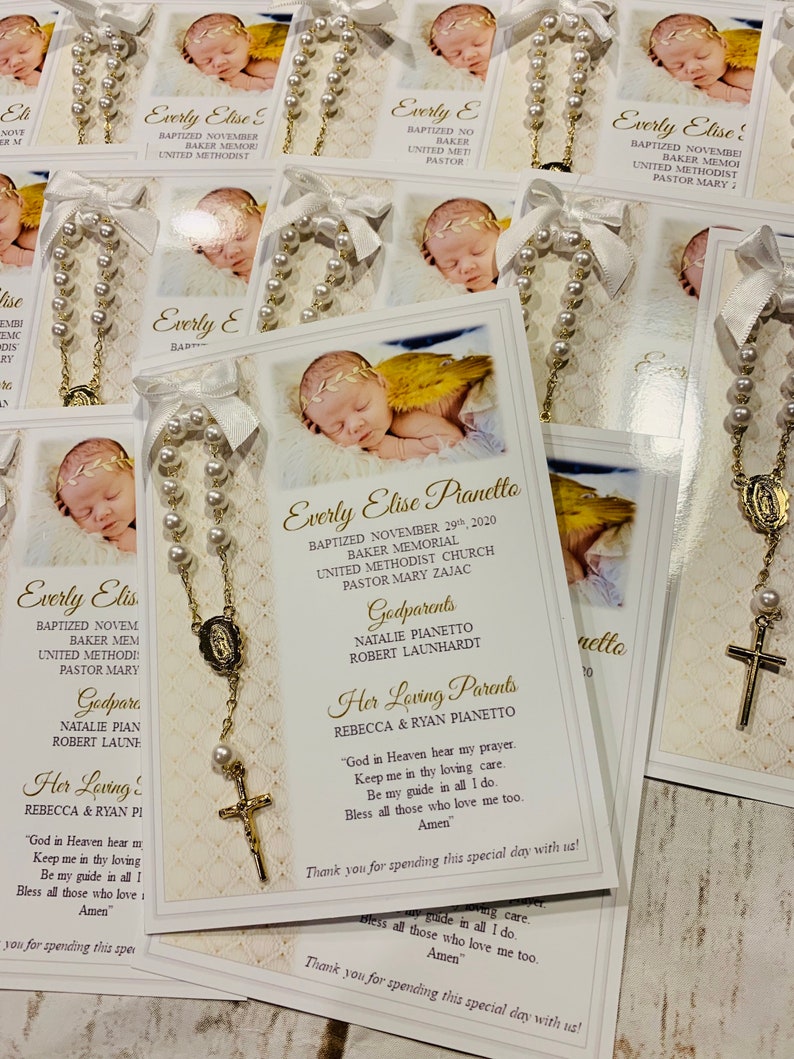 Baptism favor cards with rosaries, Baptism favors, Baptism cards with rosaries, Rosary cards, Rosary favors, Baptism memories 