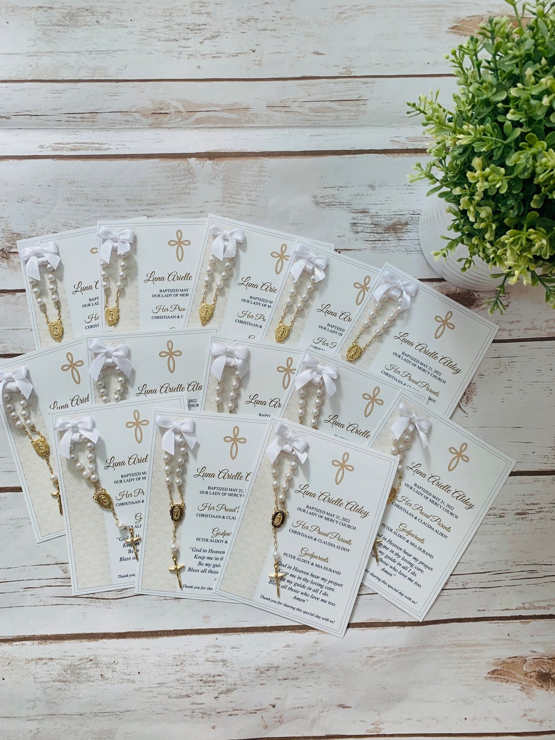 Baptism Favor Cards With Rosaries Baptism Favors Baptism Etsy