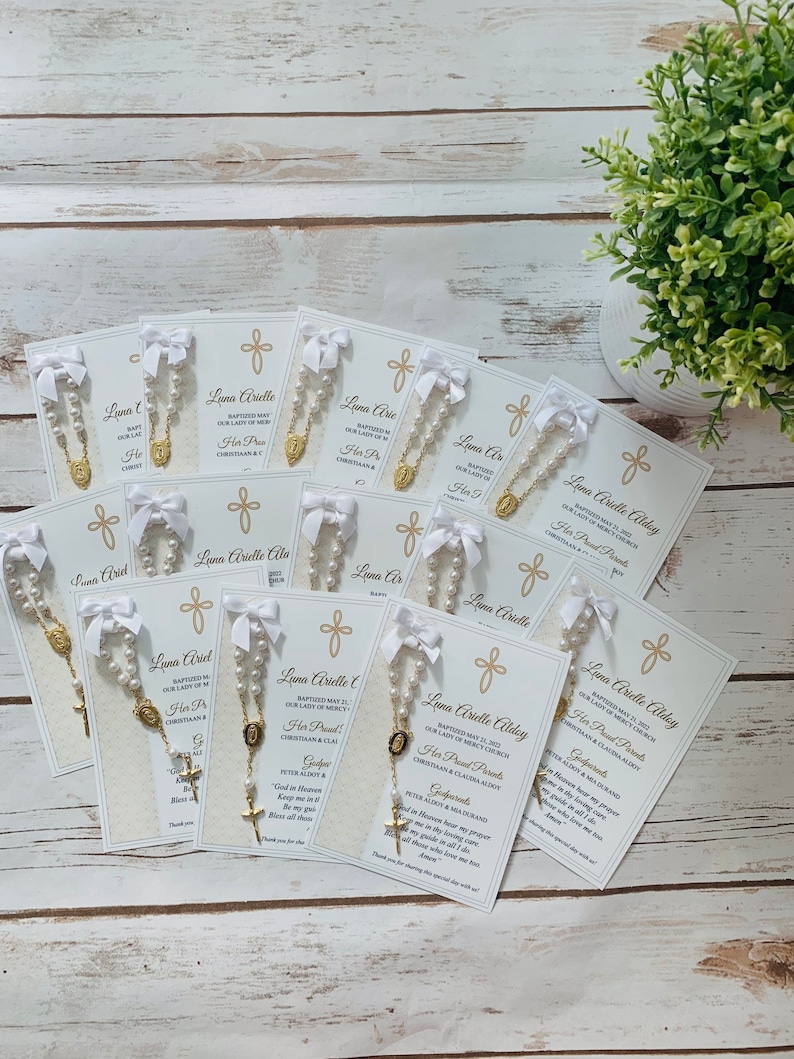 Baptism Favor Cards With Rosaries Baptism Favors Baptism Etsy