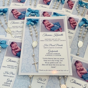 Baptism favor cards with rosaries, Baptism favors, Baptism cards with rosaries, Rosary cards, Rosary favors, Baptism memories