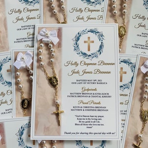 Cartes de faveur de baptême de verdure avec chapelets, cartes de baptême avec chapelets, cartes de chapelet, faveurs de chapelet, invitations de baptême de verdure