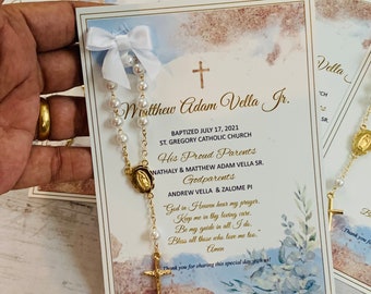 Baptism favor cards with rosaries, Baptism favors, Baptism cards with rosaries, Rosary cards, Rosary favors, Baptism memories