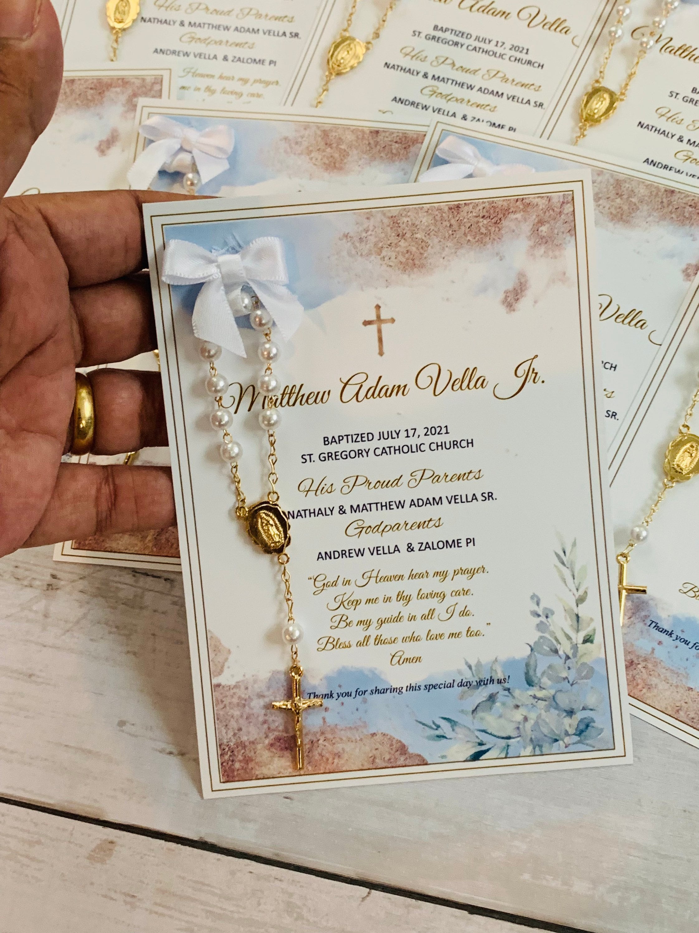 Baptism favor cards with rosaries Baptism favors Baptism Etsy