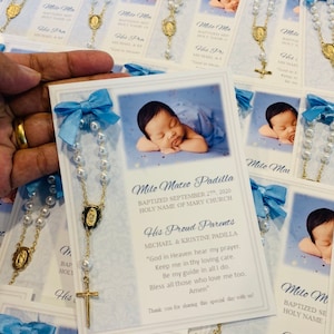 Baptism favor cards with rosaries, twins, Baptism favors, Baptism cards with rosaries, Rosary cards, Rosary favors, Baptism memories