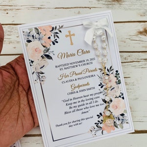 Baptism favor cards with rosaries, Baptism favors, Baptism cards with rosaries, Rosary cards, Rosary favors, Baptism memories