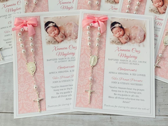 Personalized Baptism Favor Cards with Rosaries